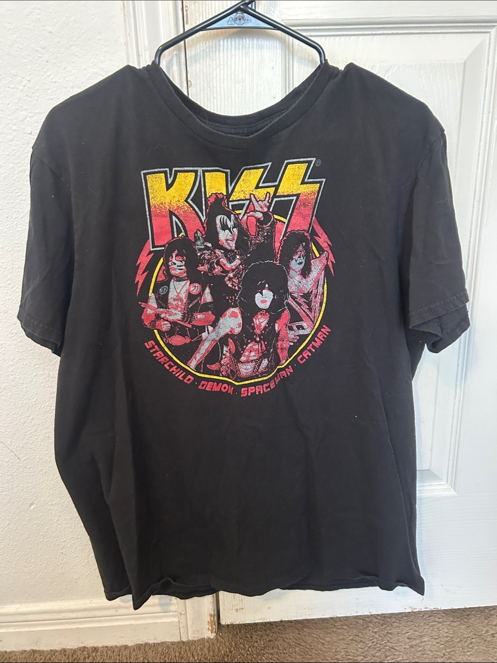 Kiss Black Tee with Yellow & Red Band Graphic